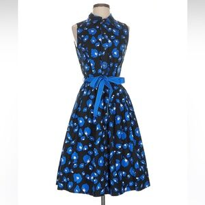 Oscar de la Renta Black and Blue Floral Midi Dress 4